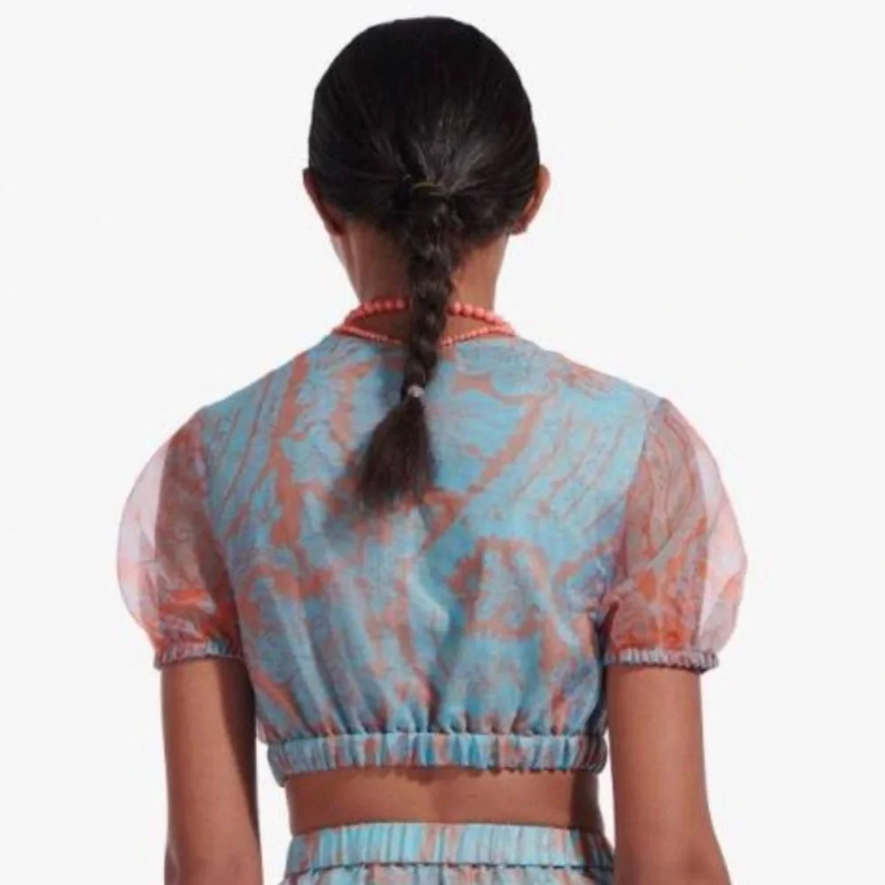 STAUD OUTFIT - FRIEZE TOP & MATTIA SKIRT in FLORAL WAVE TURQUOISE - Picture 2 of 6